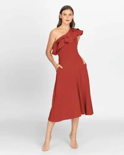 HAZEL Flouncy Asymmetrical Ruffled Best for All Occasions Dress