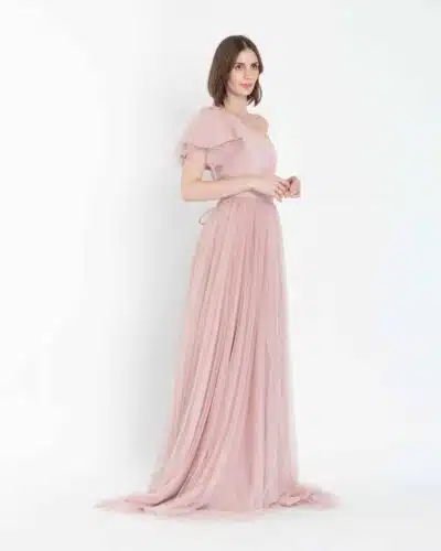 GREECE DREAMY TULLE Asymmetric Neck, One Shoulder Aline Silhouette Gown