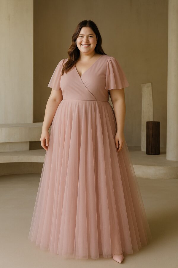 LEONA TULLE Flutter Sleeved - Gorgeous Surplice Neck complete with Tulle A line skirt - Image 6
