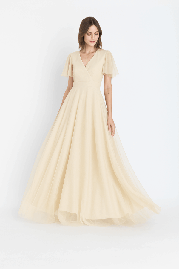 LEONA TULLE Flutter Sleeved (Onhand)- Gorgeous Surplice Neck complete with Tulle A line skirt - Image 6