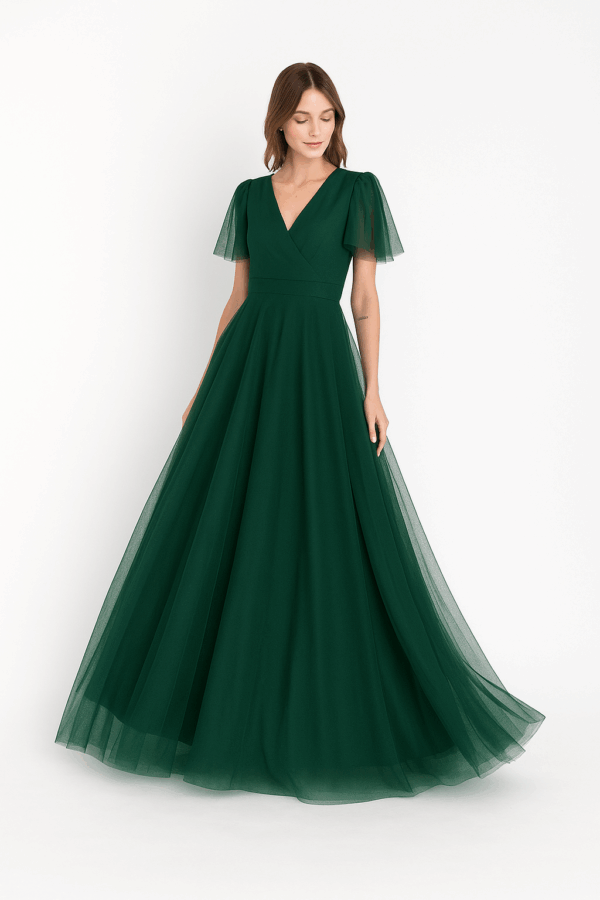 LEONA TULLE Flutter Sleeved (Onhand)- Gorgeous Surplice Neck complete with Tulle A line skirt - Image 4